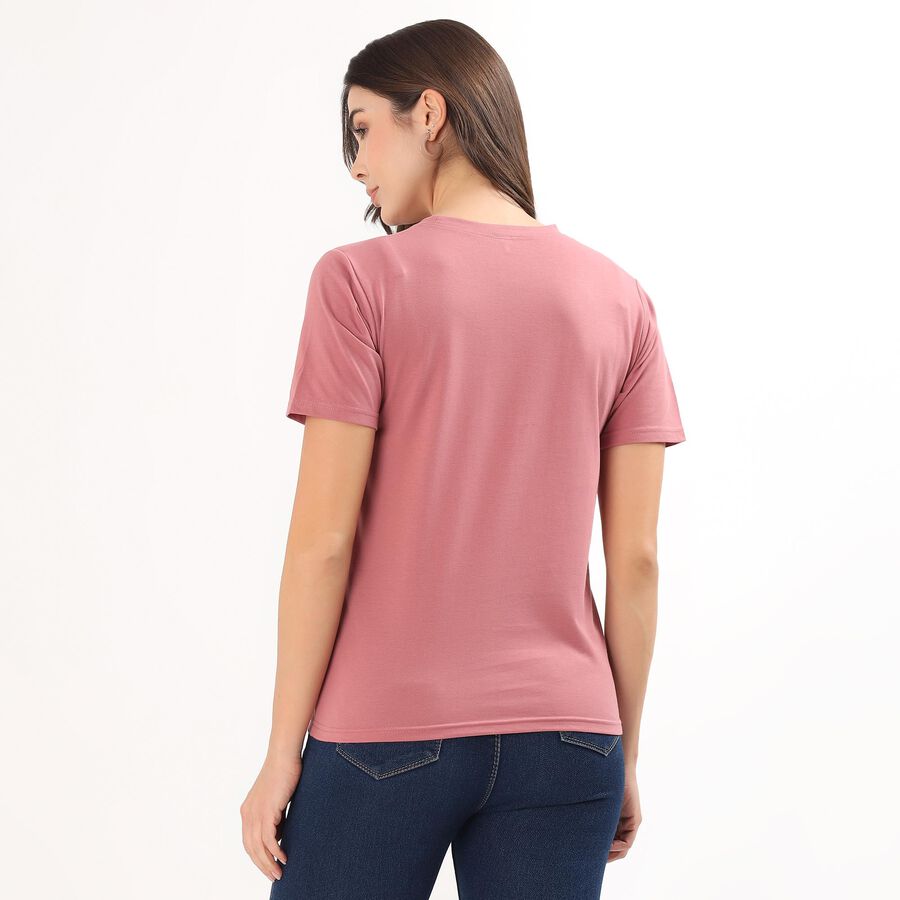 Women's Bright Purple Round Neck Casual T-Shirt, Purple, large