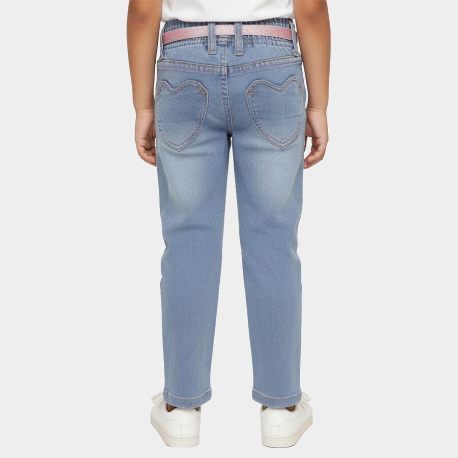 Girls' Light Blue Regular Fit Embroidered Jeans, Mid Blue, large image number null