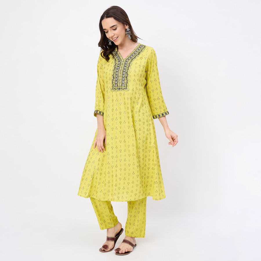 Women's Light Sage Green Floral Printed Ethnic Set, Light Green, large