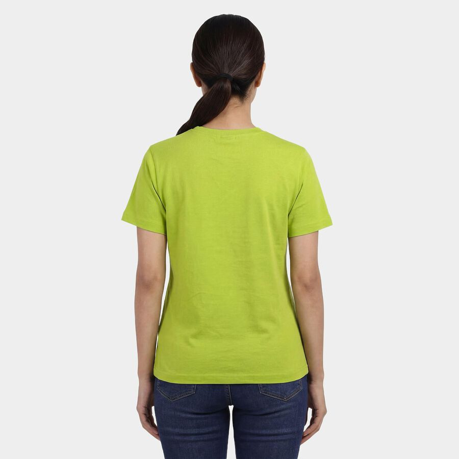 Women's Neon Green Round Neck Casual T-Shirt, Neon Green, large