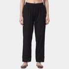 Women's Black Straight-Fit Lace Hem Cotton Palazzos, काला, small