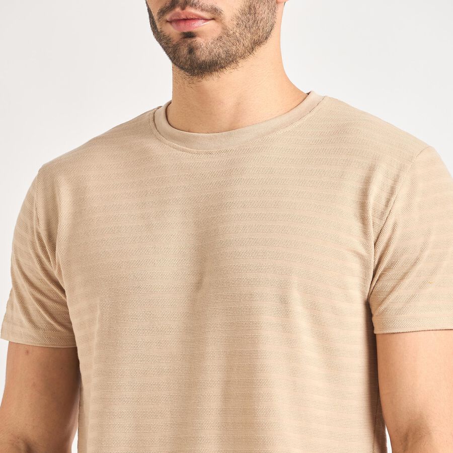 Men's Round Neck Half Sleeves T-Shirt , Beige, large image number null