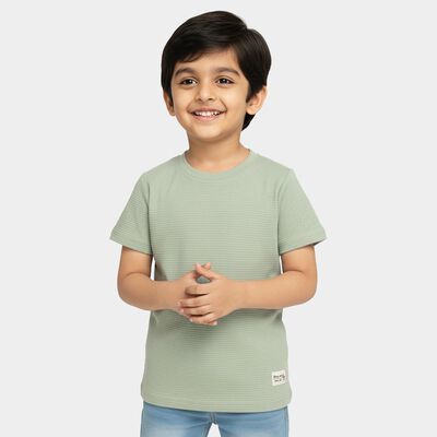 Boys Light Sage Green Crew Neck Casual T-Shirt