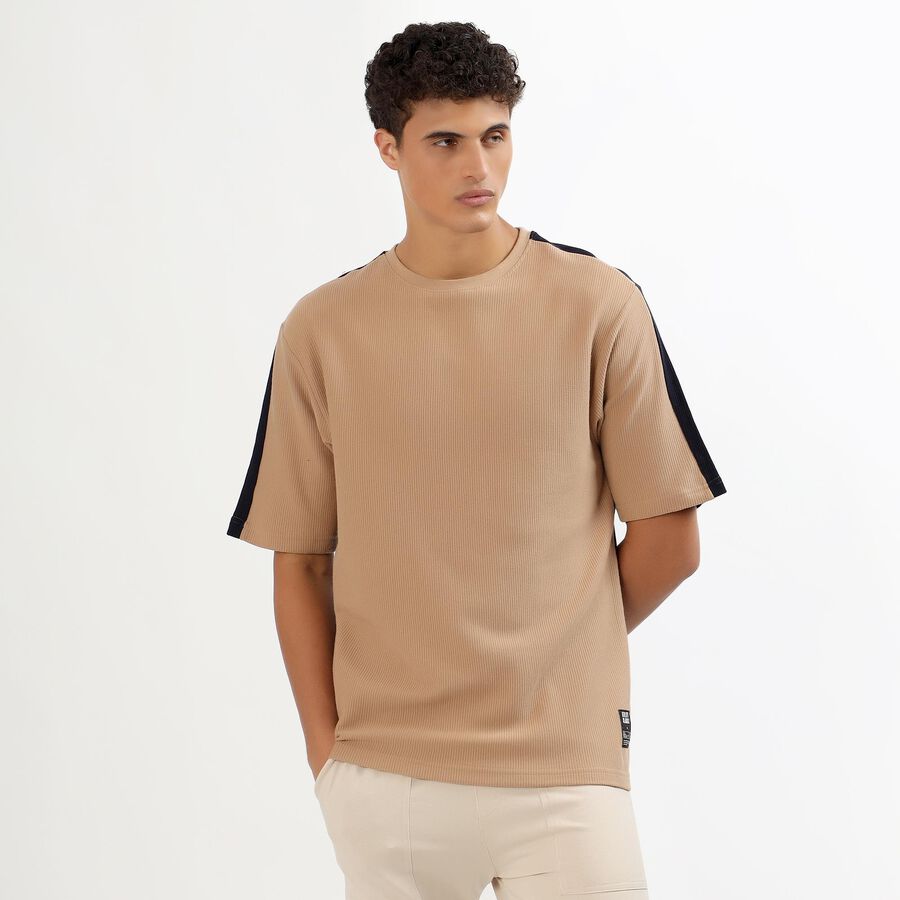 Men's Muted Beige Cotton Round Neck Casual T-Shirt, Beige, large image number null