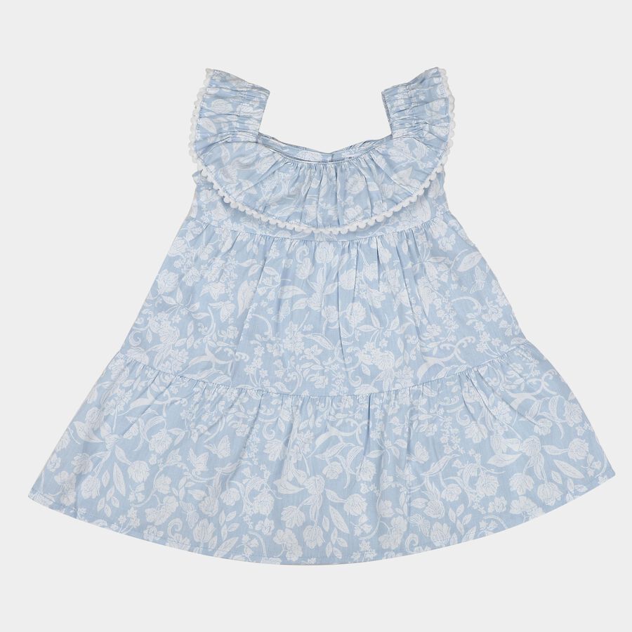 Infants' Blue Floral Print Tiered Sleeveless Frock, Light Blue, large