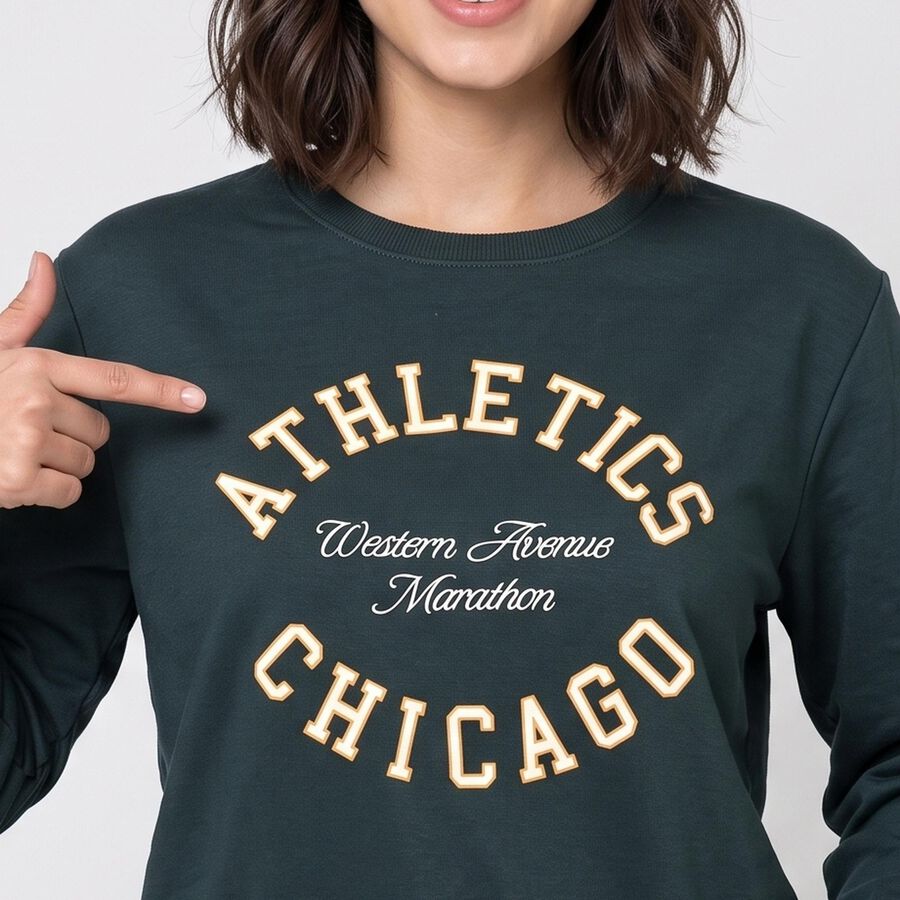 Women Green Crew Neck Pullover Sweatshirt, गहरा हरा, large