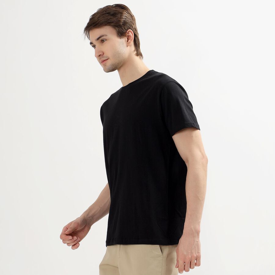 Men's Jet Black Cotton Round Neck Casual T-Shirt, Black, large image number null