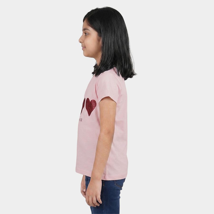 Girls Pink Round Neck Graphic Print Regular T-Shirt, गुलाबी, large