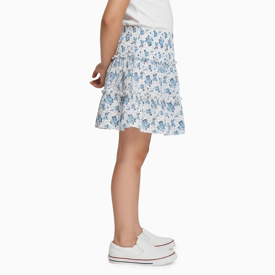 Girls' White and Blue Floral Tiered Mini Skirt, Light Blue, large