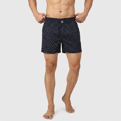 Men's Navy Blue Relaxed Fit Printed Boxers