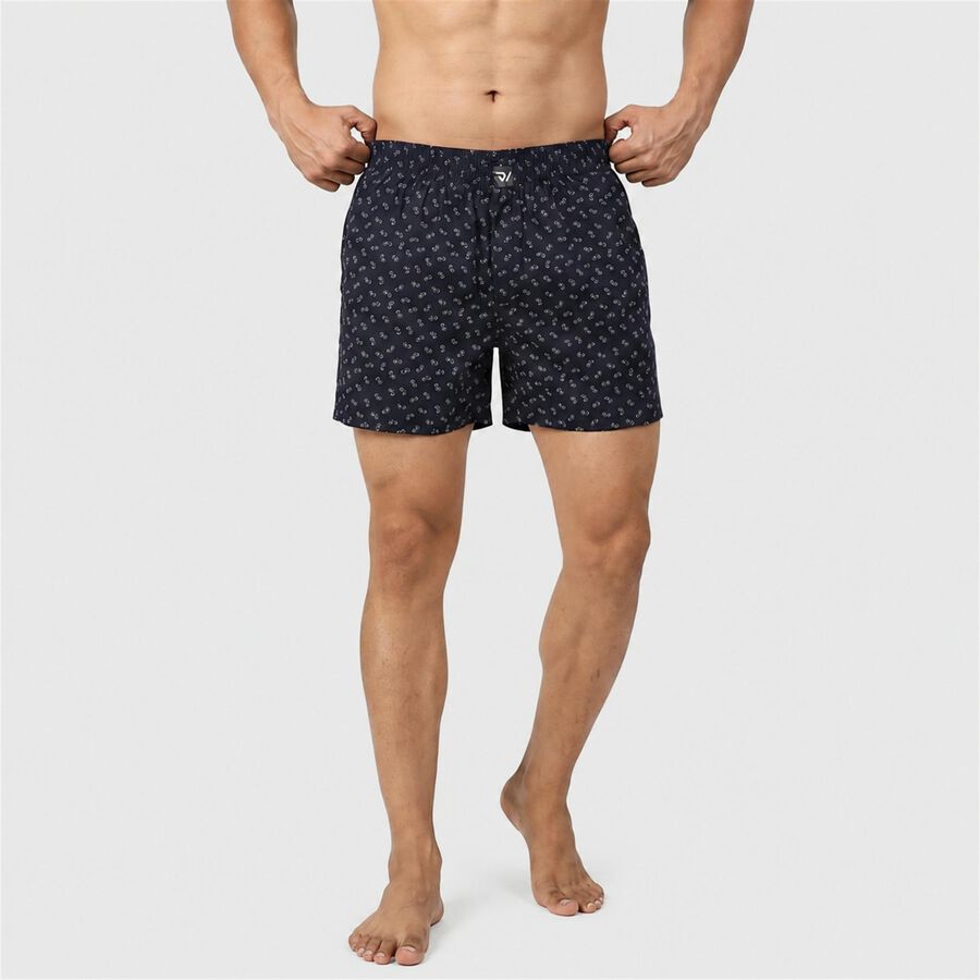 Men's Navy Blue Relaxed Fit Printed Boxers, Navy Blue, large