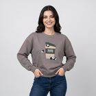 Women Grey Crew Neck Drop Shoulder Sweatshirt, गहरा ग्रे, small