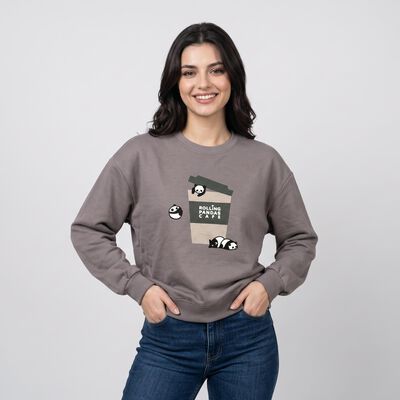 Women Grey Crew Neck Drop Shoulder Sweatshirt