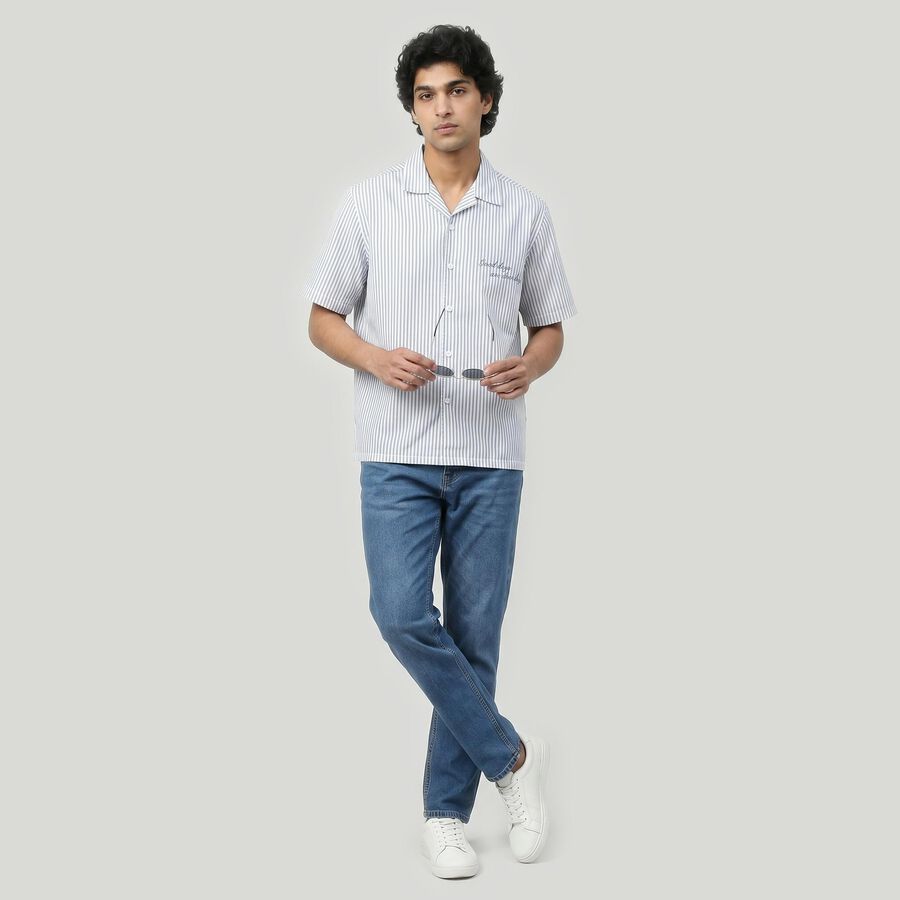Men Light Blue Cotton Camp Collar Casual Shirt, Light Blue, large