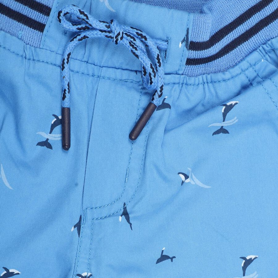 Boys Bright Sky Blue Printed Relaxed Fit Jamaican Shorts, Royal Blue, large image number null