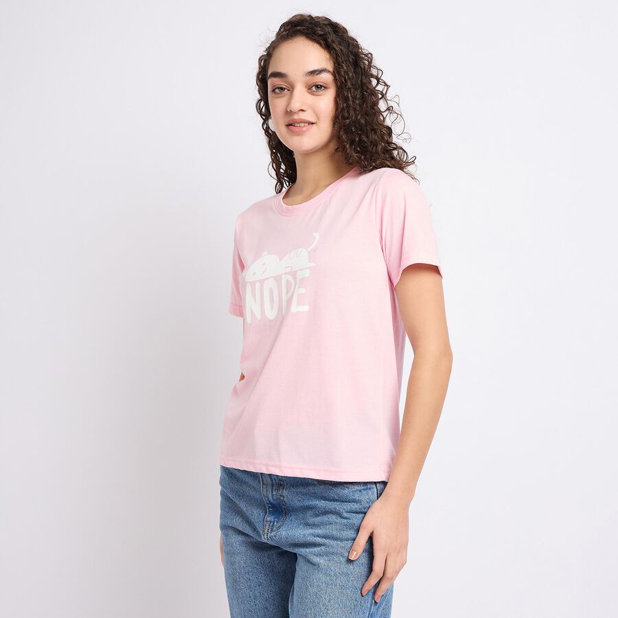 Ladies' Round Neck T-Shirt, Pink, large