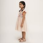Girls' Light Peach Embroidered Cotton Casual Frock, Light Pink, small image number null