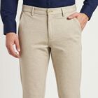 Men's Beige Slim Fit Flat-Front Casual Trousers, गहरा पीला, small