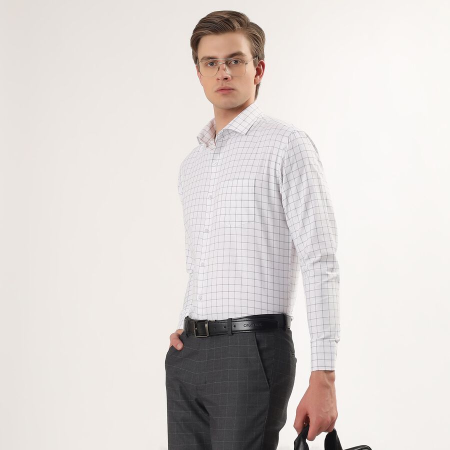 Men's Light Grey Spread Collar Checked Formal Shirt, हल्का ग्रे, large