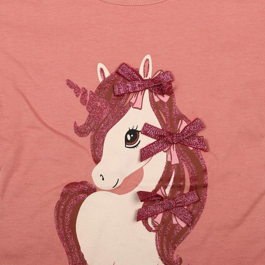 Girls Pink Cotton Round Neck Regular T-Shirt, हल्का गुलाबी, large