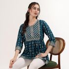 Women's Teal Mandarin Collar Self Design Straight Kurti, टील ब्लू, small