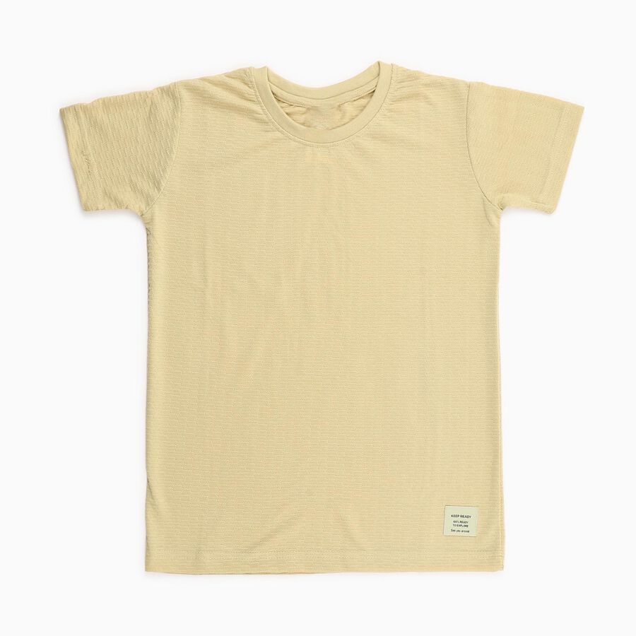 Boys Light Beige Crew Neck Casual Half Sleeve T-Shirt, गहरा पीला, large image number null