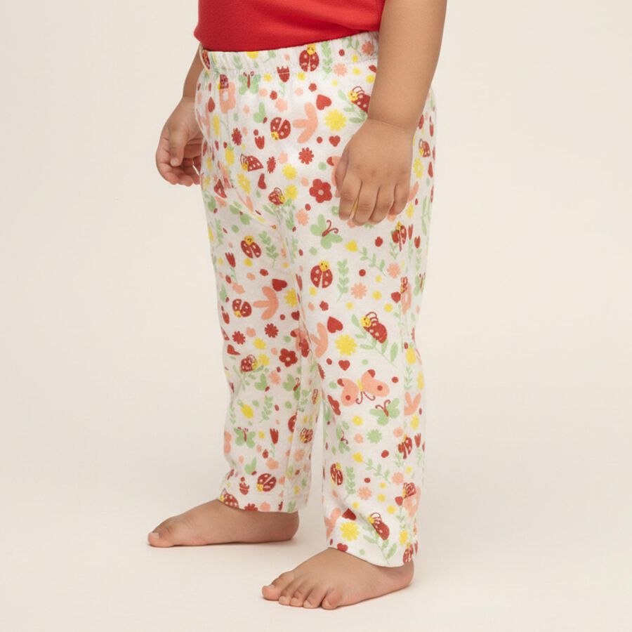 Infants' White Printed Cotton Blend Pyjama, ऑफ व्हाइट, large image number null