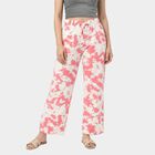 Women's White Straight Fit Abstract Printed Drawstring Pyjama, White, small