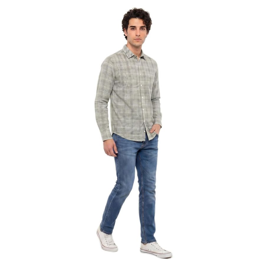 Men's Green Cotton Regular Fit Casual Shirt, Dark Green, large