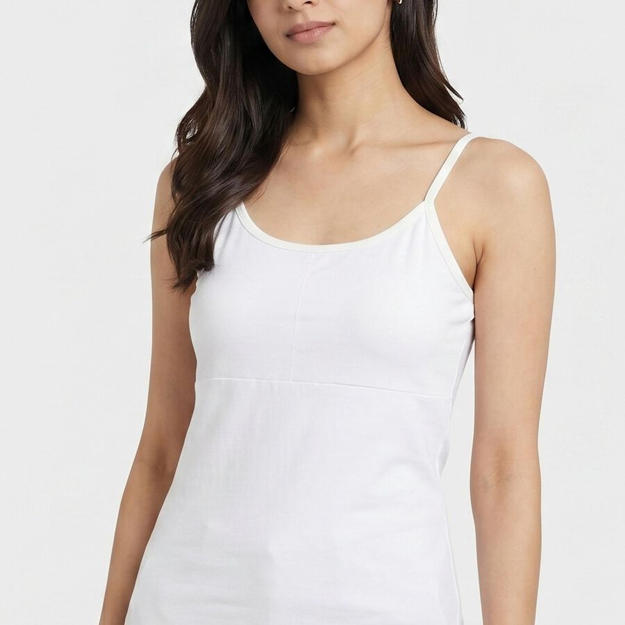 Women's White Cotton Blend Scoop Neck Camisole Slip, सफ़ेद, large