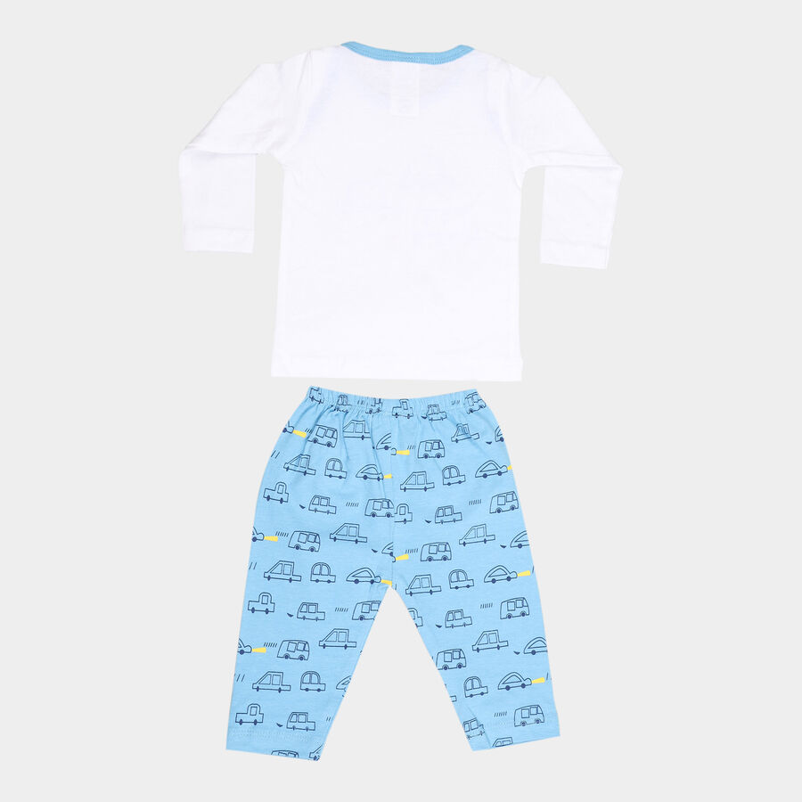 Infants Cotton Boat Neck Baba Suit, Mid Blue, large image number null