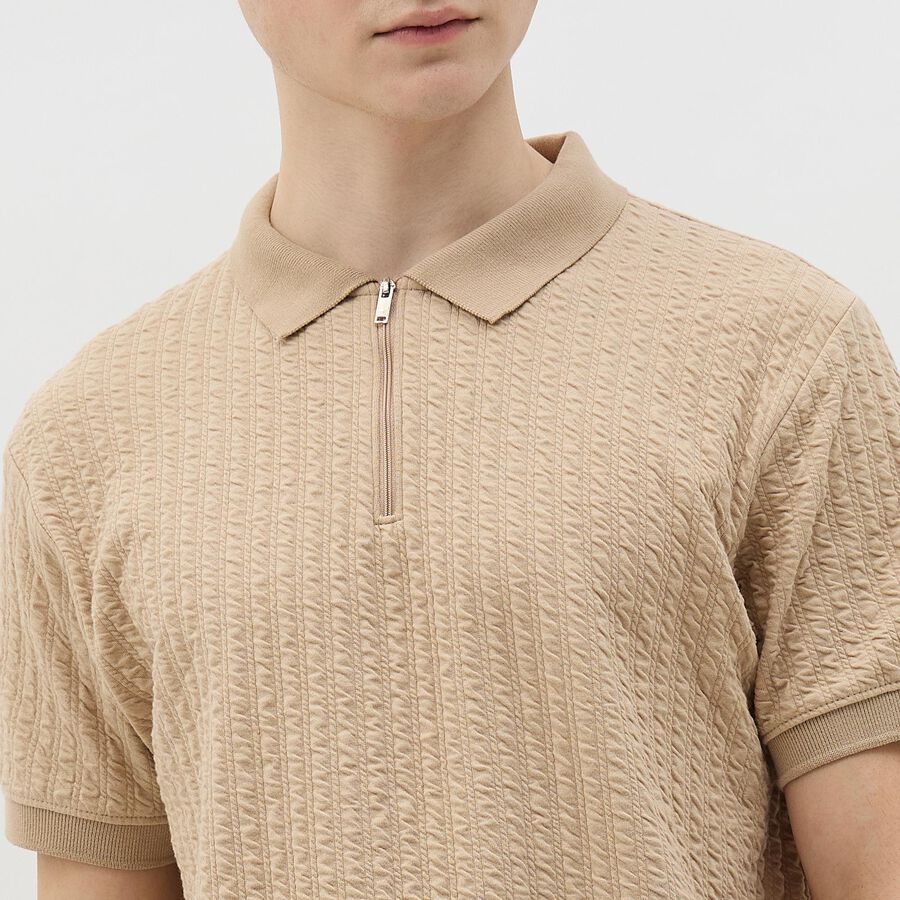 Men's Muted Beige Polo Neck Casual T-Shirt, Beige, large image number null