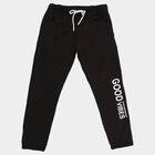 Boys Jet Black Good Vibes Printed Winter Pyjama, काला, small image number null