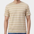 Men's Beige Round Neck Casual T-Shirt, गहरा पीला, small