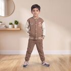 Boys' Beige Round Neck Applique Baba Suit, Beige, small