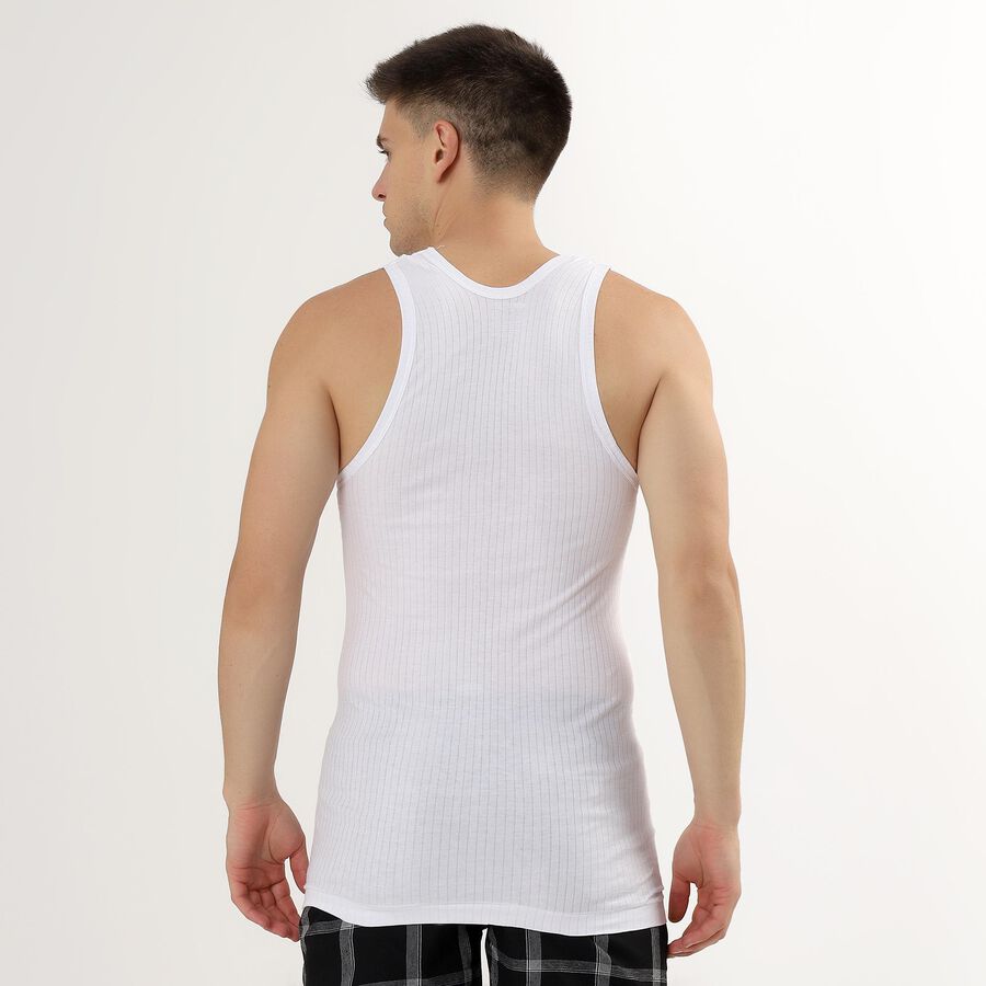Men's Bright White Cotton Deep Neck Sleeveless Vest, White, large image number null