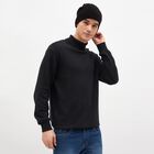Men's Jet Black Knitted Winter Cap, Black, small image number null