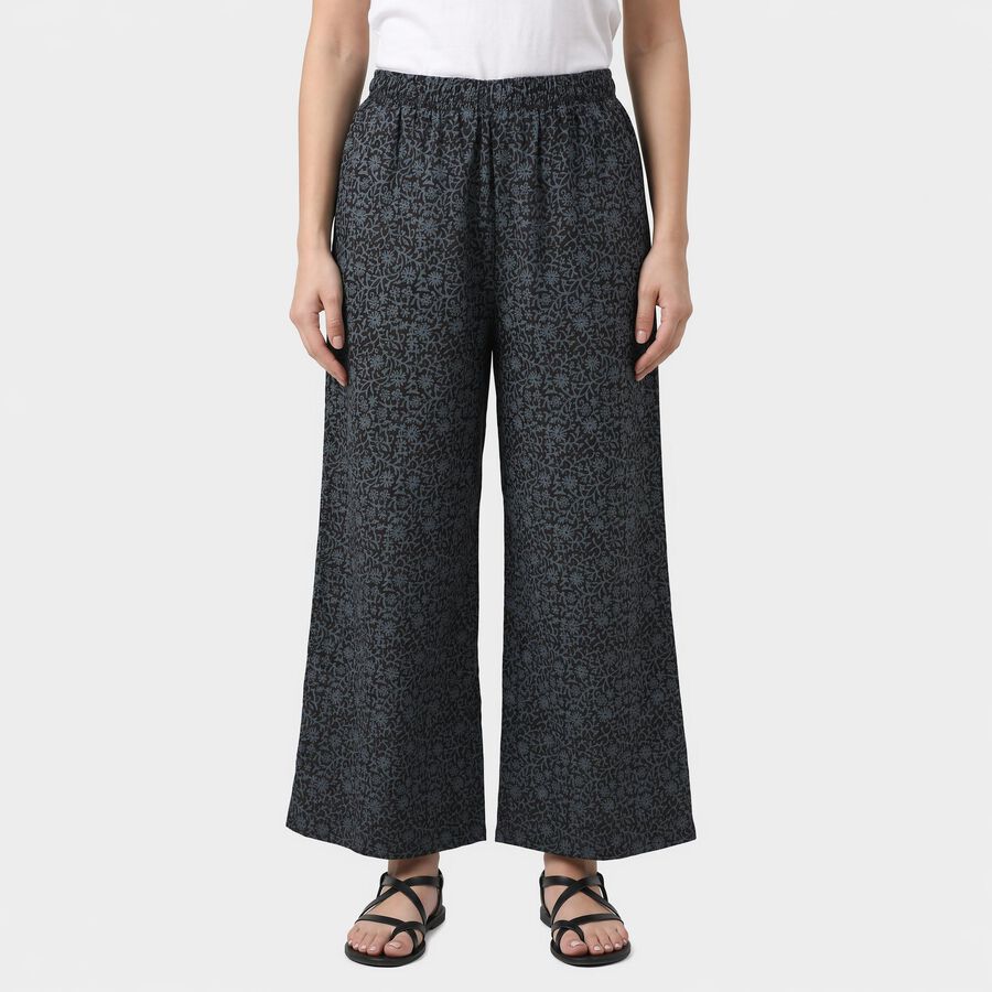 Women's Black Regular Fit Printed Palazzos, Black, large