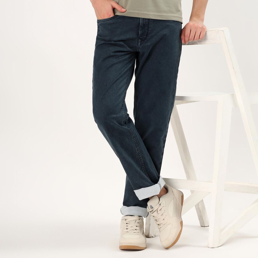 Men's Dark Blue Straight Fit Jeans, Dark Green, large