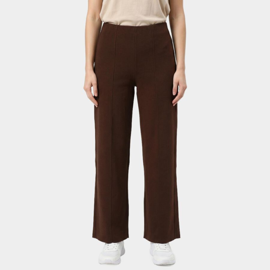 Women's Brown Straight Fit Solid Track Pants, भूरा, large