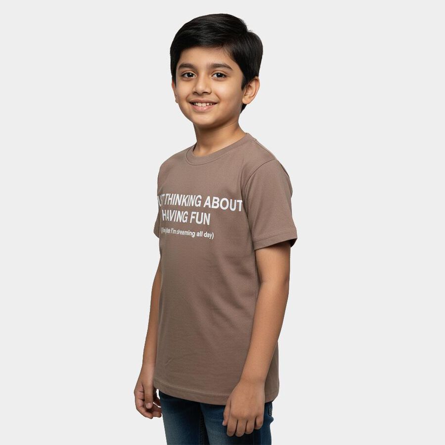 Boys' Brown Round Neck Graphic Printed T-Shirt, Brown, large