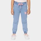 Girls' Light Blue Elastic Waist Embroidered Jeans, मध्यम नीला, small image number null
