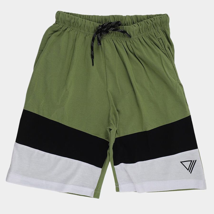 Boys' Olive Regular Fit Embroidered Bermuda Shorts, ओलिव, large