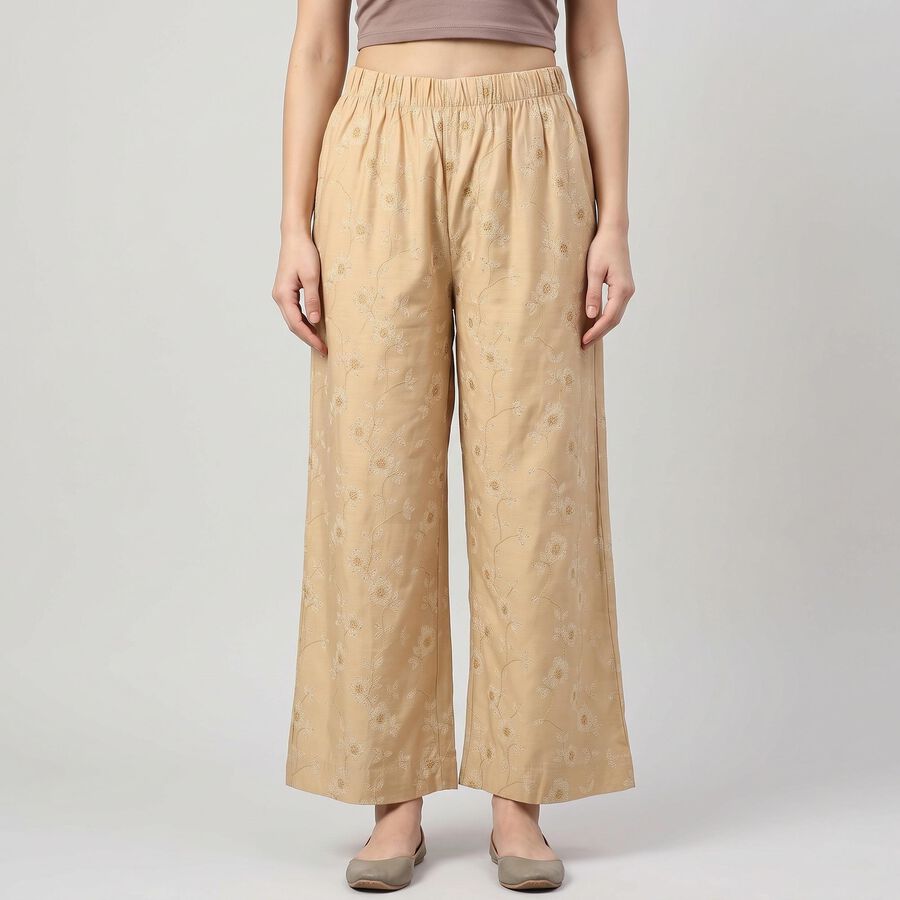 Women's Beige Regular Fit Printed Palazzos, गहरा पीला, large