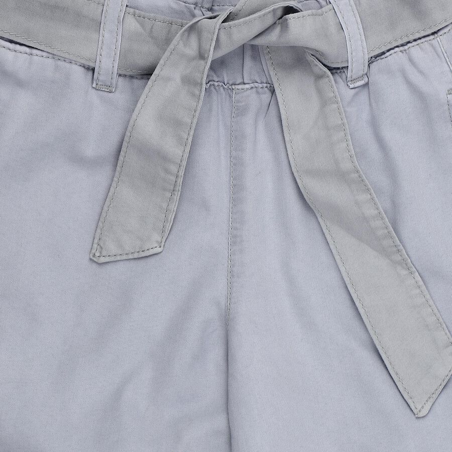 Girls' Light Grey Wide Leg Embroidered Paperbag Waist Jeans, Light Grey, large