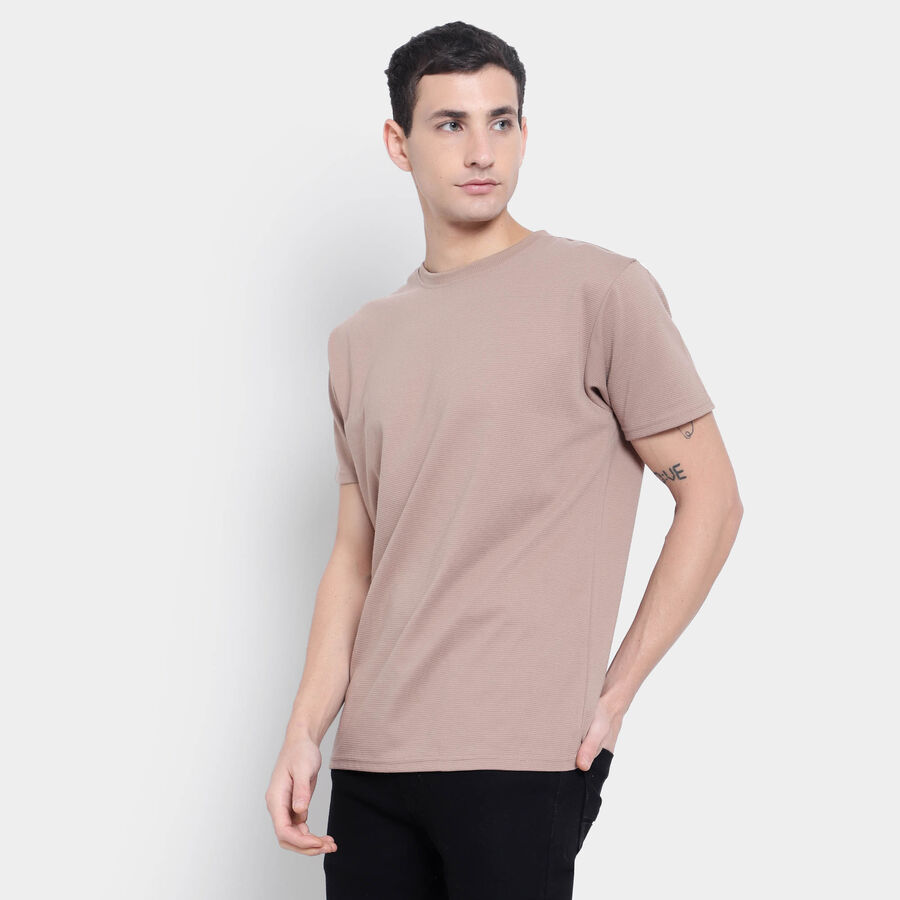Solid Round Neck T-Shirt, Beige, large image number null