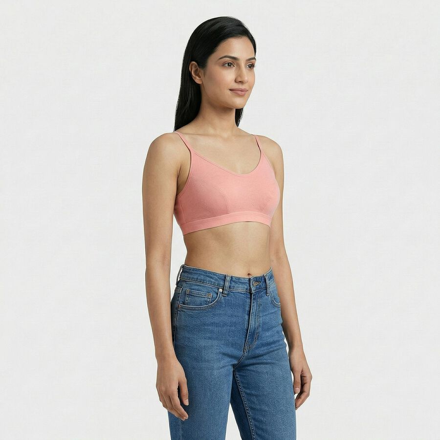 Women's Pink Cotton Blend Sleeveless Minimalist Bra, Light Pink, large