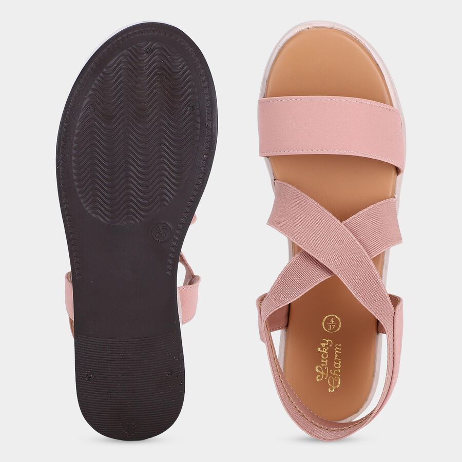 Women's Pink Strappy Wedge Sandals, Pink, large