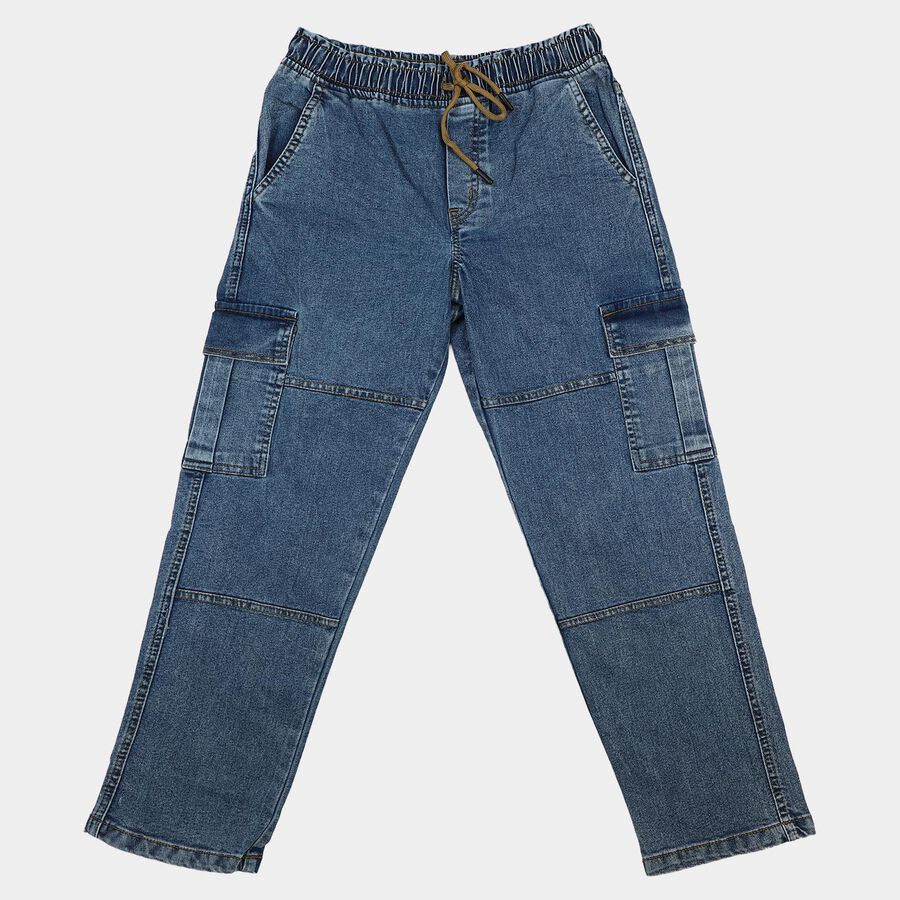 Boys Blue Cargo Fit Utility Jeans, Mid Blue, large