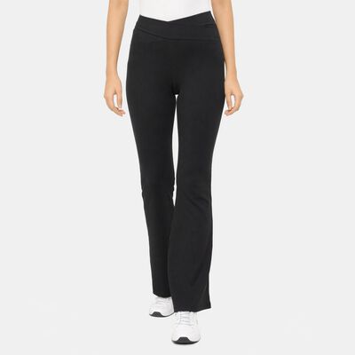 Women's Black Flared Fit Ribbed Tights